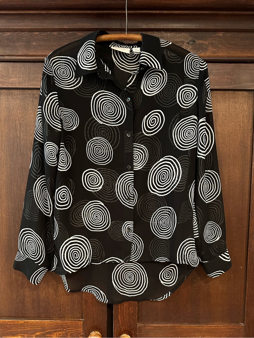 Chico’s • women’s black and white blouse • sheer • 
Button down shirt